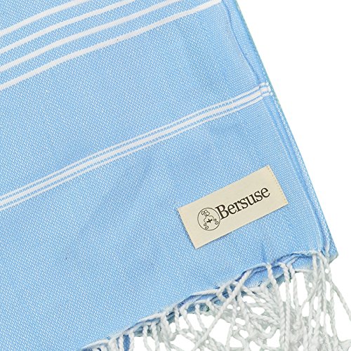 Bersuse Towels Anatolia XL Beach Blanket Throw Blanket Turkish Towel 100% Cotton Extra-Large Quick-Dry Lightweight Premium Peshtemal Towel - 61x82 Inches, Blue - color: Blue