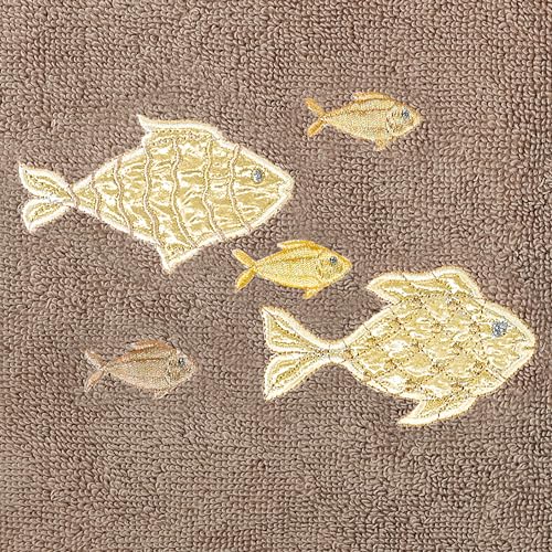 Treasure 4-Piece Premium Towel Set, Sparkling Applique Fish, Ultra Plush Turkish Cotton, Durable, Perfect for Bathroom, 2 Bath 2 Hand Towels, Cocoa - color: Cocoa, size: 2 Pcs Bath 2 Pcs Hand Towel