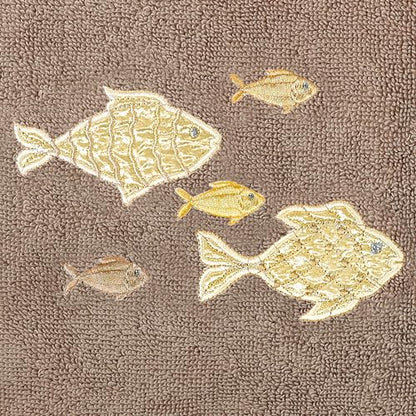 Treasure 4-Piece Premium Towel Set, Sparkling Applique Fish, Ultra Plush Turkish Cotton, Durable, Perfect for Bathroom, 2 Bath 2 Hand Towels, Cocoa - color: Cocoa, size: 2 Pcs Bath 2 Pcs Hand Towel