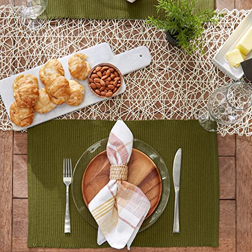 DII Basic Everyday Ribbed Tabletop 100% Cotton, Placemat Set, 13x19, Sage, 6 Piece - color: Vineyard Green, size: 13x19"