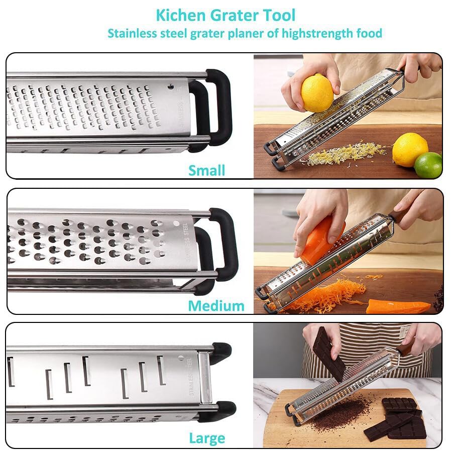 3-in-1 Lemon Zester & Cheese Grater, 304 Stainless Steel, 15-Inch, Black | Three Blade Surfaces for Fine Zesting, Coarse Grating and Slicing, 304 Stainless Steel, Non-slip TPE Handle, Dishwasher Safe - color: L-Black