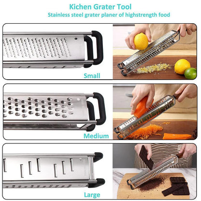 3-in-1 Lemon Zester & Cheese Grater, 304 Stainless Steel, 15-Inch, Black | Three Blade Surfaces for Fine Zesting, Coarse Grating and Slicing, 304 Stainless Steel, Non-slip TPE Handle, Dishwasher Safe - color: L-Black