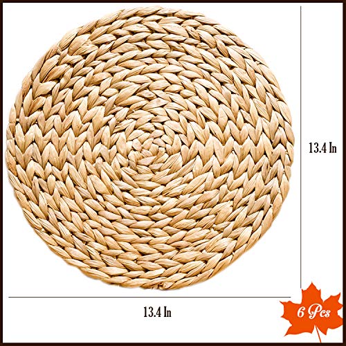 Woven Placemats Set of 6, Table Mats Set of 6, Water Hyacinth Round Placemats for Round Table, Chargers for Dinner Plates, Wicker Chargers for Dinner Plates, Woven Placemat, Place Mats 13.4 in - size: Placemats 13.4in Set 6