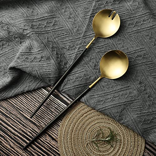 Salad Servers,Spoon and Fork Set 11.41 inch,18/10 Stainless Steel Salad Serving Titanium Plating (black gold) - color: Black/Gold