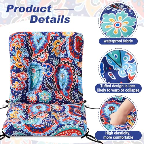 Hoteam 4 Set Outdoor Patio Chair Cushions 20 x 42 in Deep Seat Waterproof Patio Cushions Set for Furniture Replacement Removable Seat and Back (Red Paisley Pattern) - style: Red Paisley Pattern