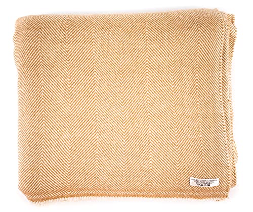 Cashmere Blanket – Hand Woven 100% Pure Wool Throw Blanket, 135 x 270 cm – Fine Herringbone Pattern Cozy, and Soft Blanket for Bed, Sofa, or Couch - Made in Nepal - color: Brown
