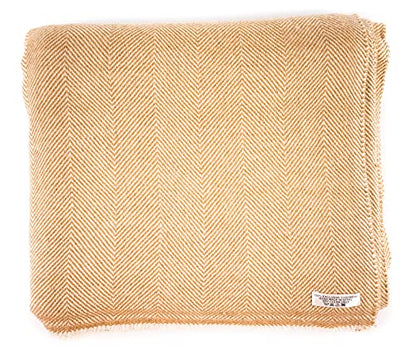 Cashmere Blanket – Hand Woven 100% Pure Wool Throw Blanket, 135 x 270 cm – Fine Herringbone Pattern Cozy, and Soft Blanket for Bed, Sofa, or Couch - Made in Nepal - color: Brown