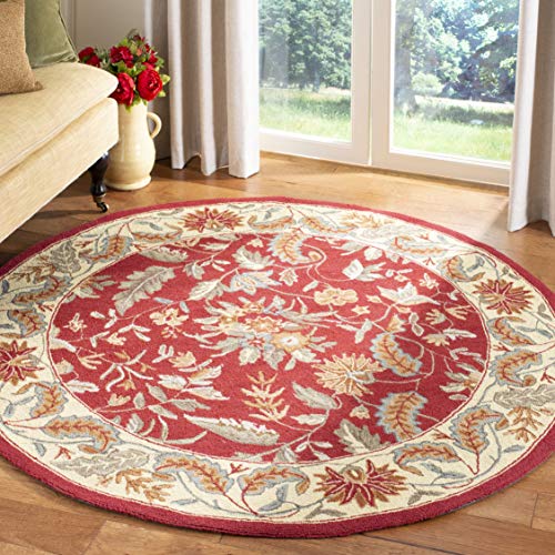 SAFAVIEH Chelsea Collection 3' Round Red HK141C Hand-Hooked French Country Wool Area Rug - color: Red, size: 3' (Round)