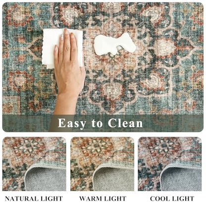 Green Washable Entry Rug: 4x4 Square Area Rugs Non Slip with Rubber Backing | Soft Carpet for Kitchen Bedroom Bedside Bathroom Entryway Low Pile Ultra Thin Stain Resistant Small Carpets (Green, 4x4) - color: Green, size: 4' x 4' (Square)