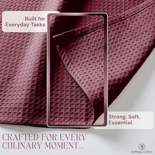 Burgundy Waffle Kitchen Dish Towels, 100% Cotton, Quick Dry, Super Absorbent, Soft, 16x26 Inches – Ideal for Dish Drying, Bar, Hand Wipe, Cleaning, and Everyday Use, 12 Pack, Maroon