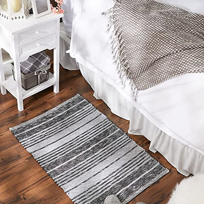 DII Woven Rag Rug Collection Recycled Yarn Variegated Rustic Stripe, 2x3', Black - color: Black