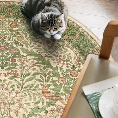 4ft Round Washable Area Rug Non-Slip Carpet for Bedroom Pink Green - color: Pink Green (Larger Pattern), size: 4' (Round)