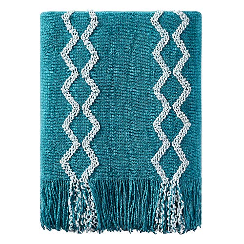 BOURINA Knitted Throw Blanket Boho Chenille Outdoor Blanket,Teal 60x80Inch | Chenille Throw Blanket Textured Solid Soft Throws and Blankets for Sofa or Bed Knitted Decorative Blanket - color: A-teal, size: 60"×80"