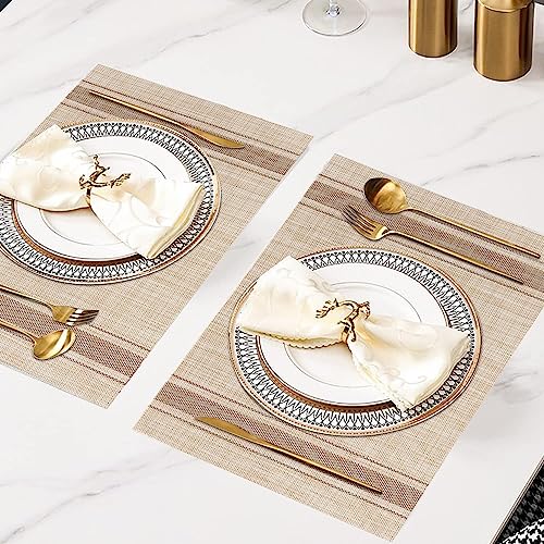 WUBAYI Placemats, Set of 6 Table Mats Heat Resistant Stain Resistant Non-Slip Woven Vinyl Insulation Placemats, Washable Durable Elegant Table Mats for Kitchen Dinning Restaurant(Beige Coffee) - color: Beige Coffee