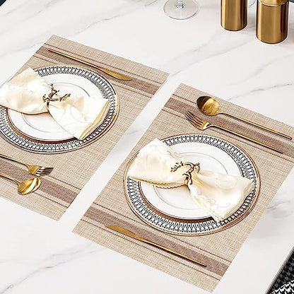 WUBAYI Placemats, Set of 6 Table Mats Heat Resistant Stain Resistant Non-Slip Woven Vinyl Insulation Placemats, Washable Durable Elegant Table Mats for Kitchen Dinning Restaurant(Beige Coffee) - color: Beige Coffee