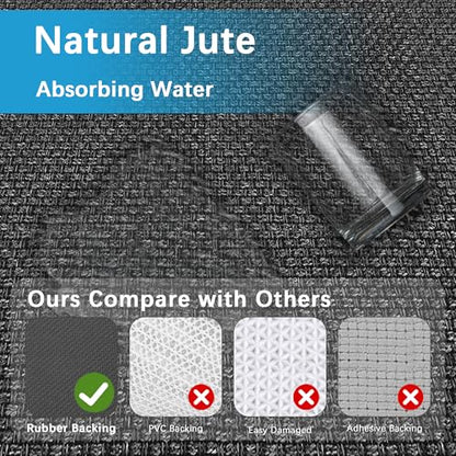 12ft Natural Jute Kitchen Rug Non Slip Washable, Rubber Backed Hallway Carpet Runner, Absorbent Laundry Room Runner Mat - color: Black, size: 2'4" x 12' (Rectangular)
