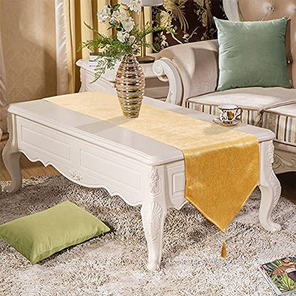 Faux Linen Sparkly Spring Gold Table Runner with Tassels 14x51 Inch Dresser Scarf Graduation Table Runner for Home Bedroom Party Birthday Wedding Bridal Baby Shower - color: Brilliant Faux Linen With Tassels- Gold, size: 51"x14"-1Pc