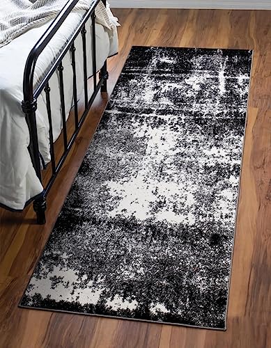 Keen Home Design Abstract Non-Shedding Runner Rug, Soft Thick Pile, 2x8 | Polypropylene High Pile, Jute Back; Ideal For Hallway, Bedside, Home Office - color: Abstract Black, size: 2'8" x 7'7" (Runner)