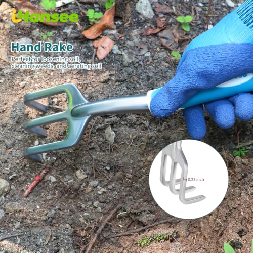 Blue Garden Tools 4-Piece, Aluminum Alloy Gardening Hand Tool Set | Transplant Trowel, Hand Rake, Curved Pruner with Ergonomic Handle, Garden Gloves, Gardening Gift for Men Women Plant Lover - color: blue-4pcs