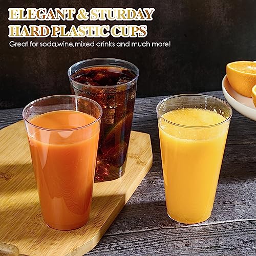 FOCUSLINE 100 Pack 16 oz Clear Plastic Cups, Disposable Cups Large Reusable Plastic Tumblers, Heavy-duty Clear Hard Cups 16 Ounce for Wedding Party, Thanksgiving, Halloween, Christmas - color: 16 oz Clear