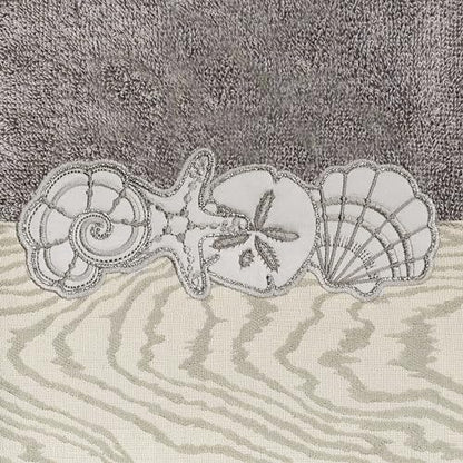 Seaside 4-Piece Luxury Towel Set, Sparkling Seashell Applique, Plush Turkish Cotton, Durable & Quick Dry, Nautical Bath Ensemble, 2 Bath 2 Hand Towels, Charcoal - color: Charcoal, size: 2 Pcs Bath 2 Pcs Hand Towel