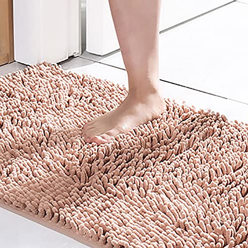 Chenille Bathroom Rugs Mat 24 x 17, Extra Soft Non Slip Water Absorbent Bath Rug, Quick Dry Machine Washable Shaggy Shower Mat, Bath Mat for Bathroom Floor, Home Decor Accessories - color: Khaki, size: 1'8" x 2'8" (Rectangular)