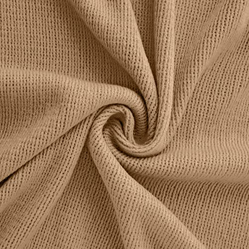 Vonty Light Brown Knitted Blanket with Tassels Fringe 50" x 60", Super Soft Knit Throw Blanket, Farmhouse Decorative Lightweight Blanket for Couch, Sofa, Bed | Super Soft And Lightweight, Year-Round Cozy Warmth, Farmhouse Decorative Style, Machine Washabl