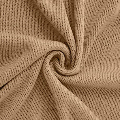 Vonty Light Brown Knitted Blanket with Tassels Fringe 50" x 60", Super Soft Knit Throw Blanket, Farmhouse Decorative Lightweight Blanket for Couch, Sofa, Bed | Super Soft And Lightweight, Year-Round Cozy Warmth, Farmhouse Decorative Style, Machine Washabl