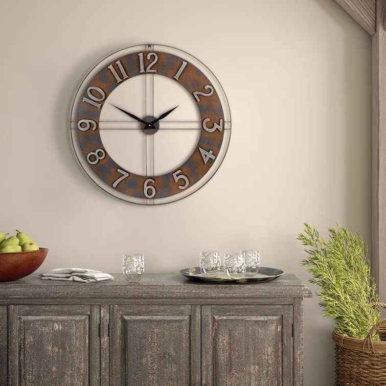 30-Inch Large Metal Decorative Rusty Wall Clock with Arabic Numerals - size: X-Large