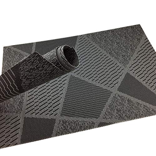 Natural Placemats Woven Vinyl Non-Slip Insulation Heat Stain Resistant Washable Table Placemats Kitchen Dining Table Top Meal Mat Place Mats PVC Set of 6, Natural Black Wood Color - color: Black