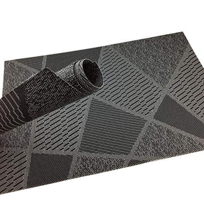 Natural Placemats Woven Vinyl Non-Slip Insulation Heat Stain Resistant Washable Table Placemats Kitchen Dining Table Top Meal Mat Place Mats PVC Set of 6, Natural Black Wood Color - color: Black