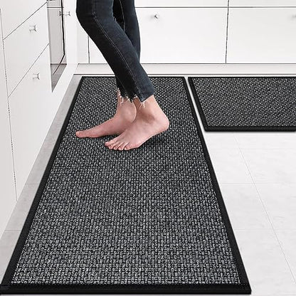 eqivei Kitchen Rugs Non Skid Washable Set of 2 PCS, Absorbent Runner Rugs for Kitchen, Farmhouse Weave Floor Mats in Front of Sink, 17.3"x 47"+17.3"x 29" (Inky) - color: Inky