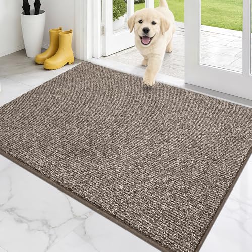 PURRUGS Dirt Trapping Indoor Door Mat, 32" x 47", Heathered Beige | Machine Washable, Non-Slip, Waterproof TPR Backing, Super Absorbent, Low Profile, Entryway Rug for Muddy Paws and Shoes - color: Heathered Beige, size: 32" X 47" (Rectangular)