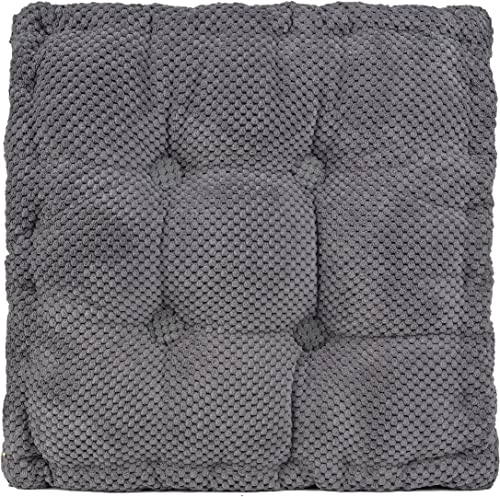 ChezMax Floor Pillow & Cushion, Large Meditation Chair Cushions, Thick Square Seat Pad, Soft Velvet Tufted Seating Pouf for Indoor/Outdoor Yoga Bench Rocking Chair Room Tatami Sofa, Grey 18"x18" - color: Grey M