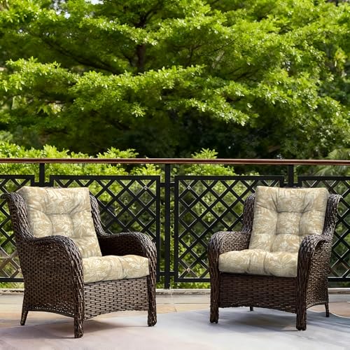 LVTXIII Outdoor Tufted Low Back Cushions Set of 2 Patio Seasonal Replacement Rocking Chair Cushion with Ties, Solid Seat and Back Chair Cushion, 42 L x 21W, Tropical Leaf Oat - color: Tropical Leaf Oat, size: 42x21x4