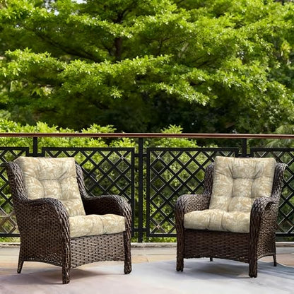 LVTXIII Outdoor Tufted Low Back Cushions Set of 2 Patio Seasonal Replacement Rocking Chair Cushion with Ties, Solid Seat and Back Chair Cushion, 42 L x 21W, Tropical Leaf Oat - color: Tropical Leaf Oat, size: 42x21x4