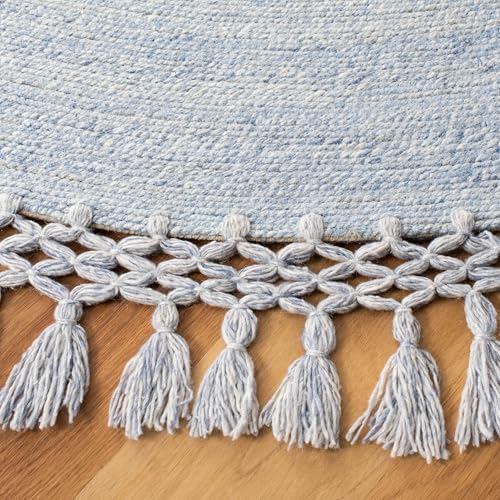 SAFAVIEH Sahara Collection Area Rug - 5' Round, Blue, Handmade Boho Tassel, Ideal for High Traffic Areas in Living Room, Bedroom (SAH490M) - color: Blue, size: 5' (Round)