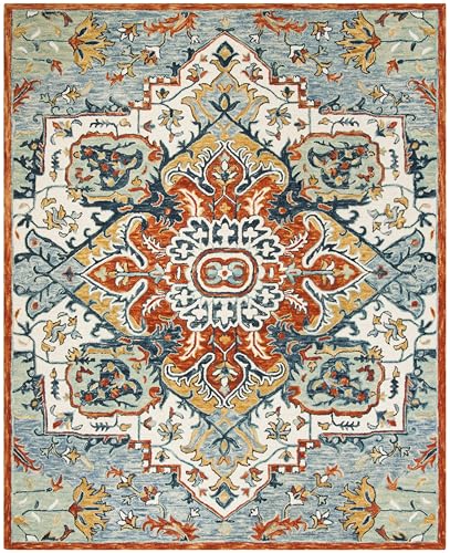 SAFAVIEH Aspen Collection Area Rug - 9' x 12', Blue & Rust, Handmade Boho Wool, Ideal for High Traffic Areas in Living Room, Bedroom (APN312A) - size: 9' x 12' (Rectangular)