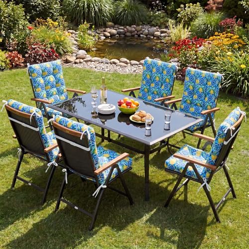 Hoteam 4 Set Outdoor Patio Chair Cushions 20 x 42 in Deep Seat Waterproof Patio Cushions Set for Furniture Replacement Removable Seat and Back (Mediterranean Lemon) - style: waterproof