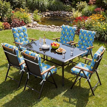 Hoteam 4 Set Outdoor Patio Chair Cushions 20 x 42 in Deep Seat Waterproof Patio Cushions Set for Furniture Replacement Removable Seat and Back (Mediterranean Lemon) - style: waterproof