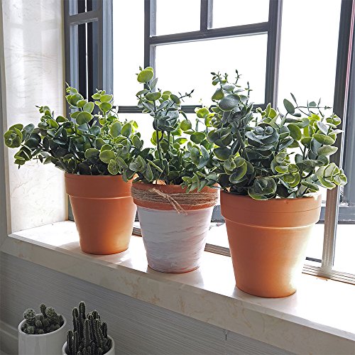 Supla 3 Pcs Realistic Eucalyptus Leaves Bushes Artificial Greenery Stems Faux Eucalyptus Branches in Grey Green 14.6" Tall for Vase Bouquets Wreath Garland Floral Crafts Centerpiece Table Decorations
