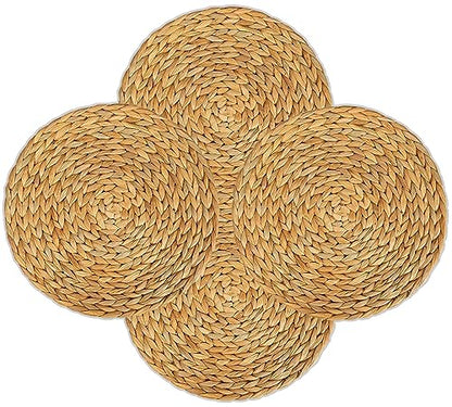 4 Pack Round Woven Placemats, 11.8 inches Plate Chargers Natural Wicker Placemats Water Hyacinth Straw Braided Tablemats Rattan Tablemats Rustic Weave Placemats for Dining Table - size: Plate Chargers 11.8 inch-4