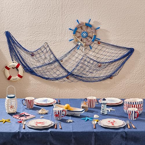 Bico Ocean Wonders Scalloped Salad Plates Set of 4, 8.75 Inch Ceramic Dessert Plates for Salad, Appetizer, Side Dishes, Microwave and Dishwasher Safe, Gift for Housewarming and Christmas - color: Ocean Creatures