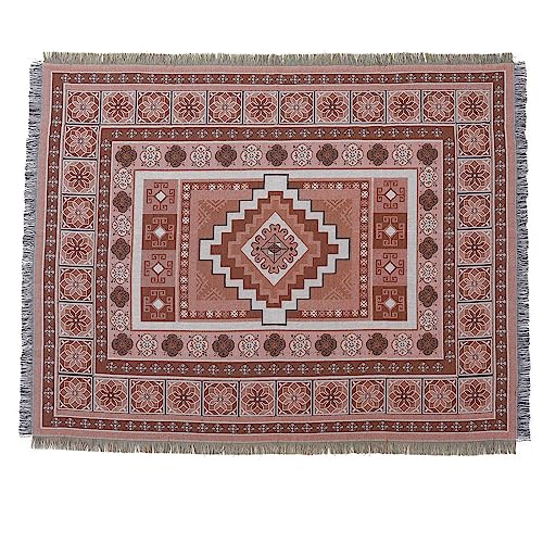 LumiSyne Cotton Woven Throw Blanket With Tassel Bohemian Tribal Ethnic Style Geometric Pattern Aztec Navajo Blanket Decorative Throw For Sofa Bed Armchair Camping Tapestry Tablecloths Carpet 160x130cm - color: Pink Brown Diamond