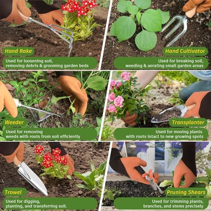 22Pcs Gardening Tools Set for Women Heavy Duty Garden Hand Tool Kit Birthday Gifts for Mom Her Wife Grandma Beginner Gardening Accessories with Tote Bag/Shovel/Repotting Mat/Plant Labels/Gloves-Black - color: Black