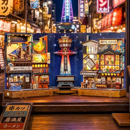 Japanese Book Nook Kit - DIY Miniature House Kit for Adults | Japan 3D Wooden Puzzles Bookshelf Nook Decor Gifts for Women Men (Tsutenkaku Ichiban Street) - style: Tsutenkaku Ichiban Street