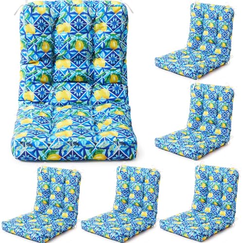 Hoteam 4 Set Outdoor Patio Chair Cushions 20 x 42 in Deep Seat Waterproof Patio Cushions Set for Furniture Replacement Removable Seat and Back (Mediterranean Lemon) - style: waterproof
