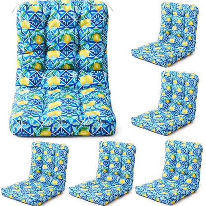 Hoteam 4 Set Outdoor Patio Chair Cushions 20 x 42 in Deep Seat Waterproof Patio Cushions Set for Furniture Replacement Removable Seat and Back (Mediterranean Lemon) - style: waterproof