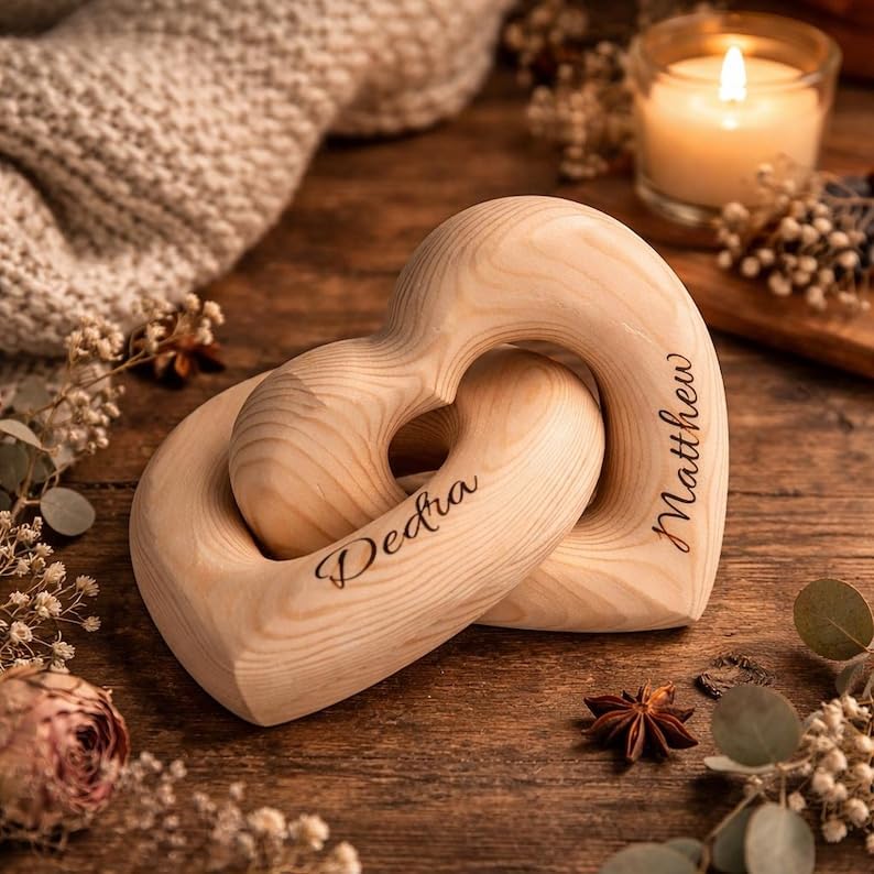 Personalized Interlocking Wooden Hearts, Custom Name Date Engraved Couple Gift, Wedding Anniversary Keepsake, Romantic Decor, Valentine Gift, Bridal Shower Gifts, Engagement Present 5 - color: Design 05
