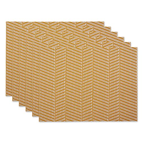 DII Farmhouse Stripe Woven Tabletop Collection Placemat Set, 13x17.25, Honey Gold, 6 Piece - color: Honey Gold
